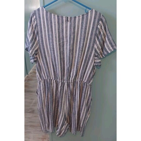* LANE BRYANT Navy & White Stripe Rayon-linen blend Romper 18 - Picture 2 of 8
